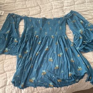 Free People Blue Off-Shoulder Bell Sleeve Blouse